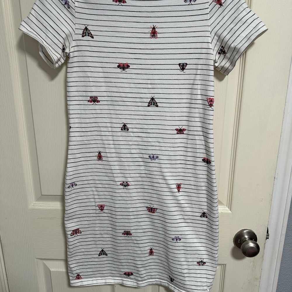 Joules White and Gray Sheath Dress Casual Short Sleeve Crew Neck